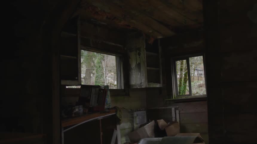 Rustic wooden cabin in poor shape
