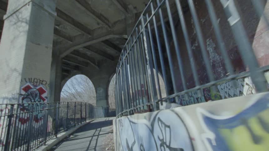 Graffiti covers walls in a city