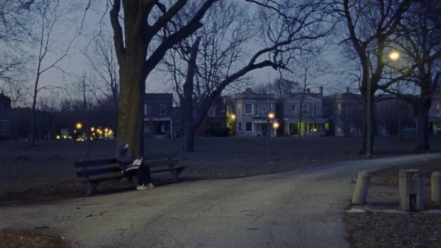 Someone sitting in a park at sunset
