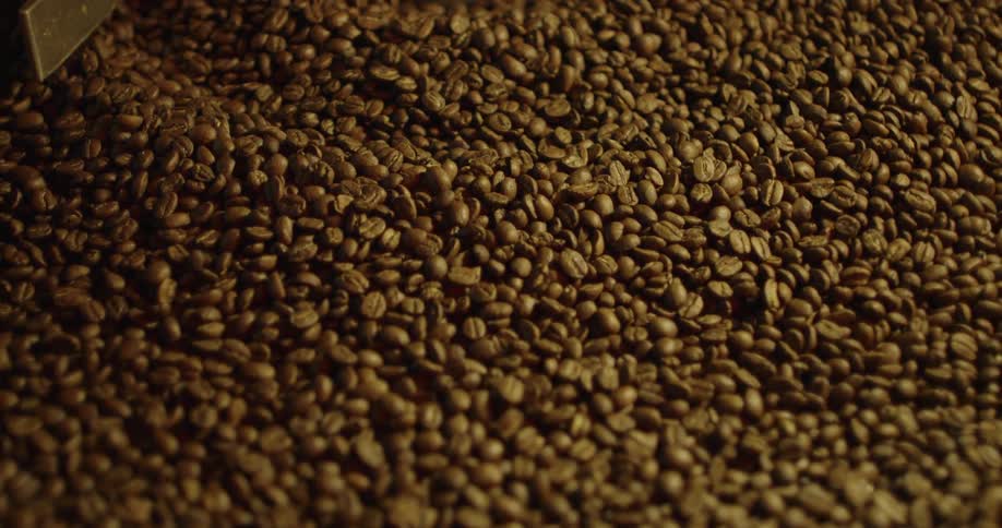 Coffee beans are turned