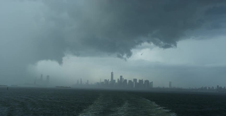 Fog moves toward a city