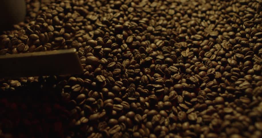 Coffee beans are roasted in a machine