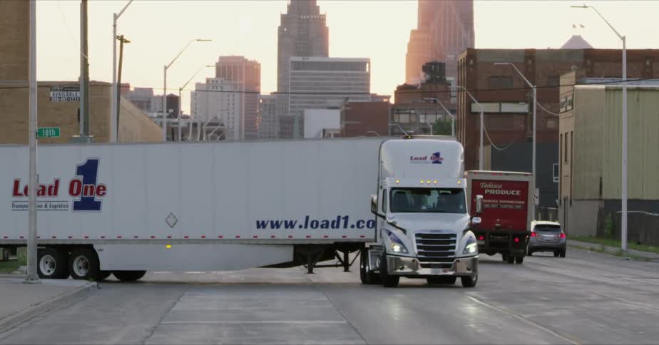 Semi Truck Driving Around City
