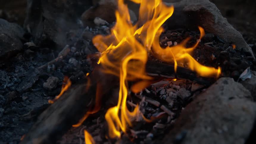 A roaring camp fire