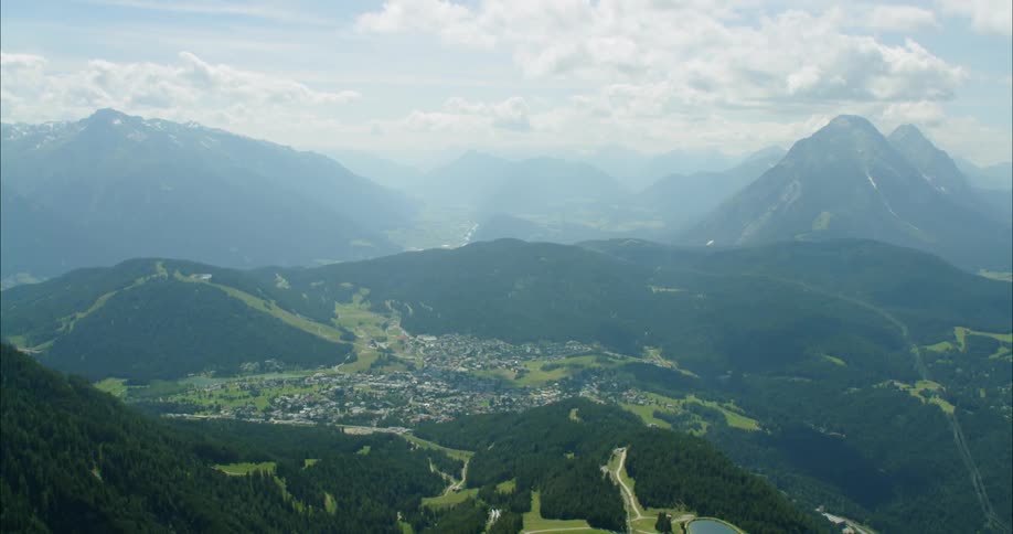 Clouds float above a mountain village