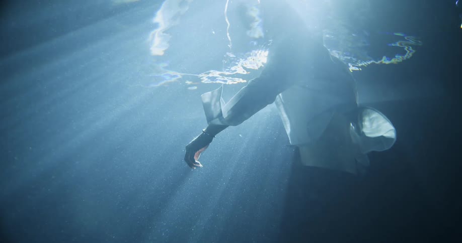 Fully dressed man floating on water