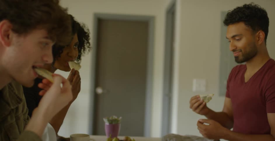 Friends eating and talking