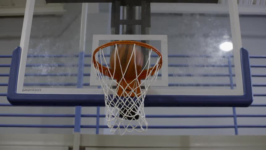 Basketball going into a hoop