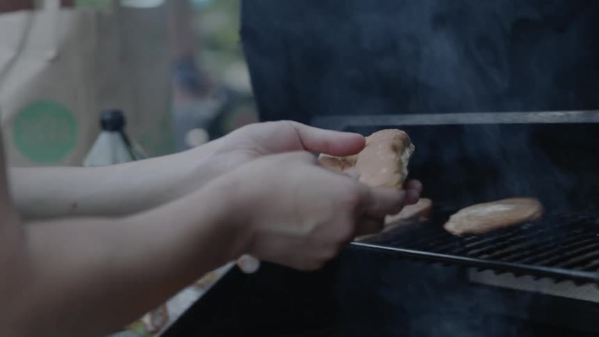 Hot dog buns are cooked on a grill