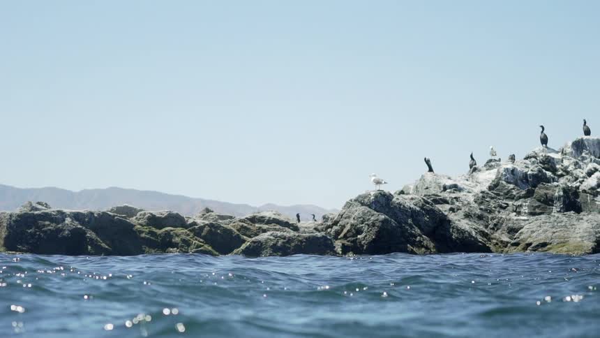 Calm waves around rocks