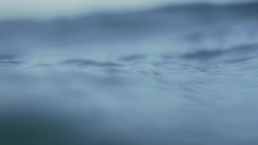 Bubble rise to the surface of open water under a clear blue sky