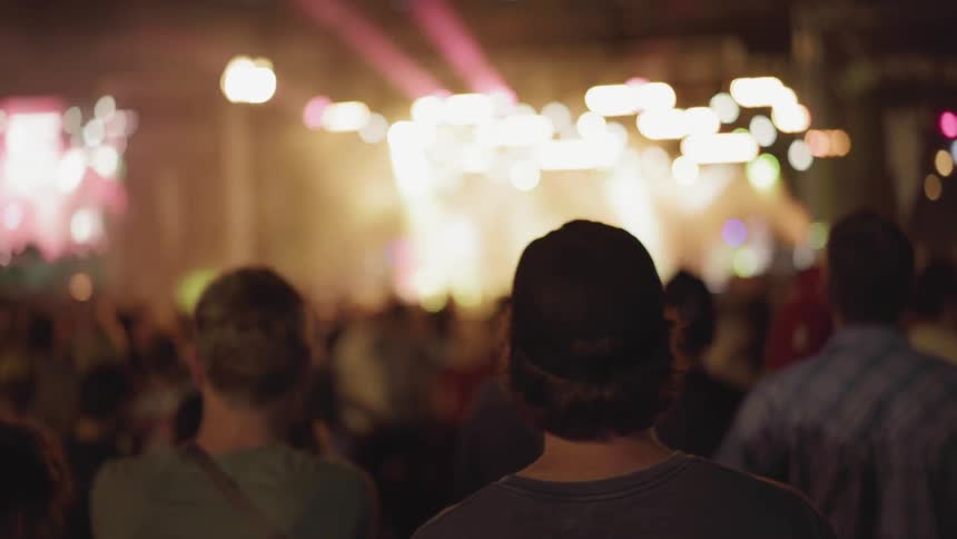 Crowd of people enjoying band at event at night