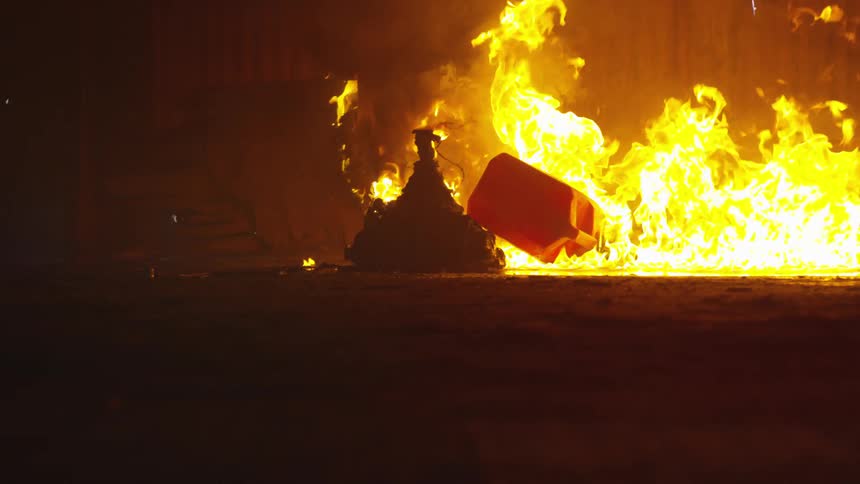 Gasoline can engulfed in flames