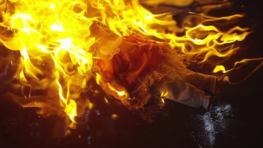 Abstract People Burning Various Objects In Warehouse