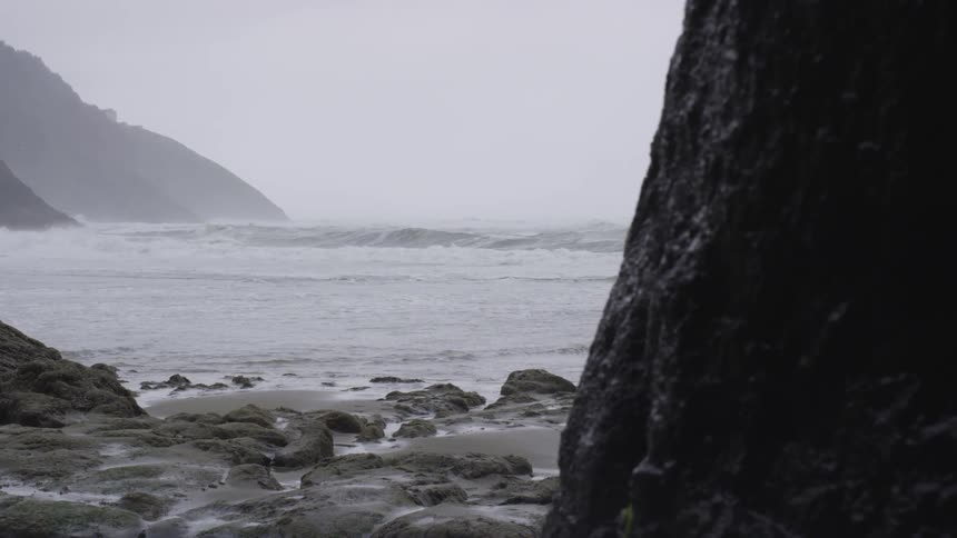 A calm beach on a cloudy day