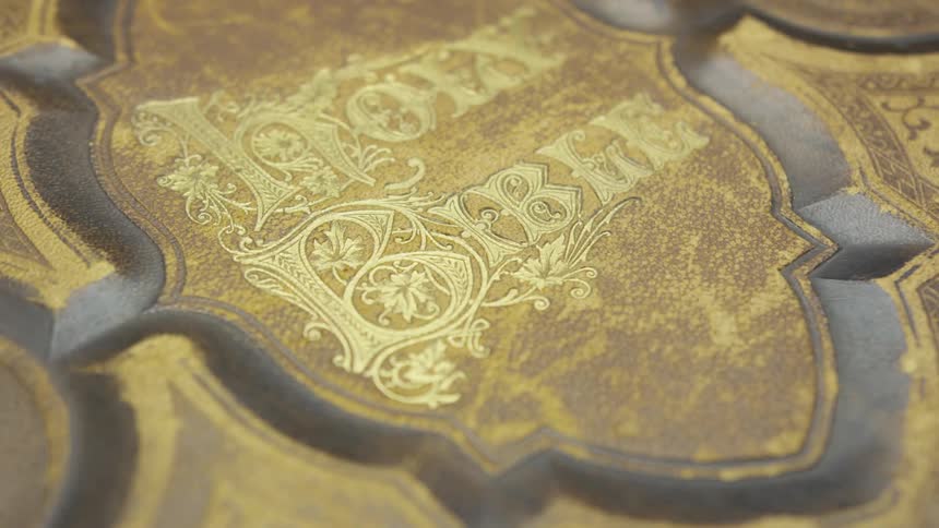Close up of embossed cover of a bible