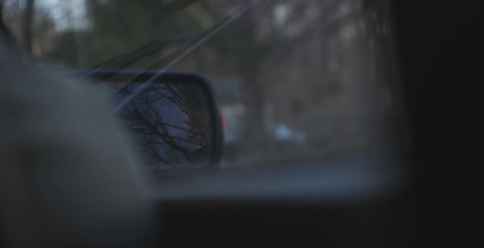 A person in a rear view mirror