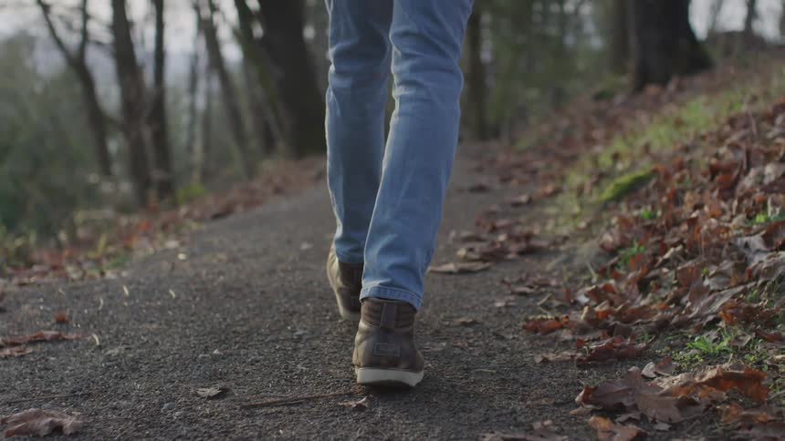 Person walks up a mountain trail