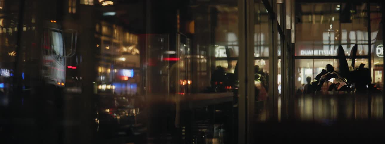 Reflection of lights in building window