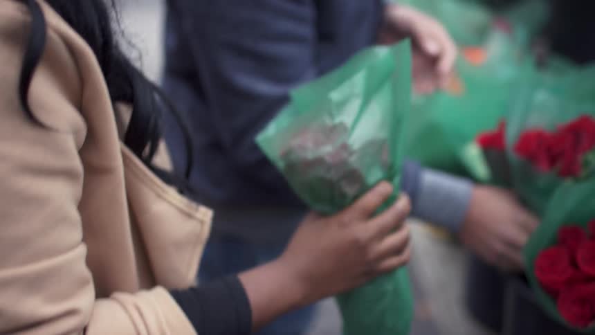 A person selecting roses