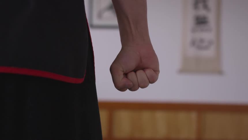 Man Practicing Asian Fighting Techniques