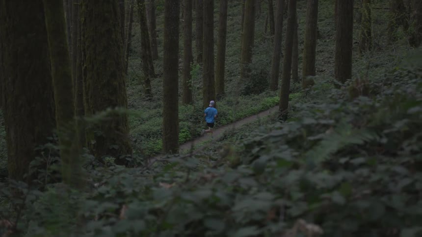 Man Jogging Through Forest