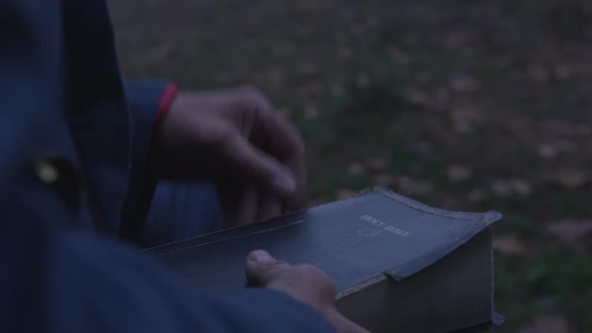 Man Reading Bible In Forest