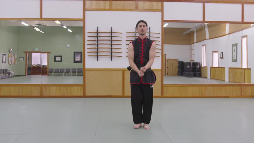 Man Practicing Asian Fighting Techniques