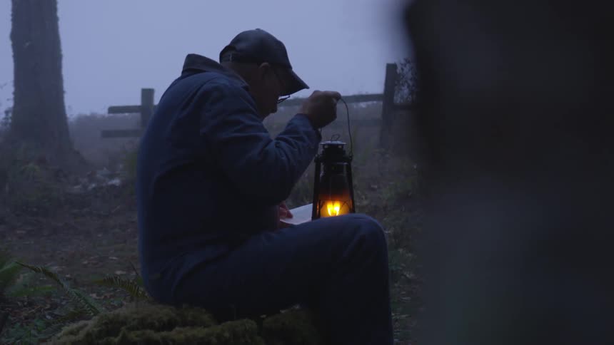 Man Reading Bible In Forest