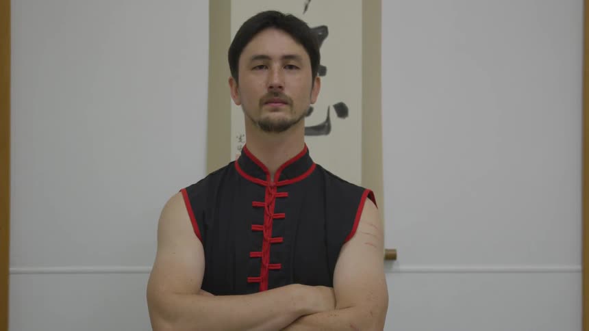 Man Practicing Asian Fighting Techniques