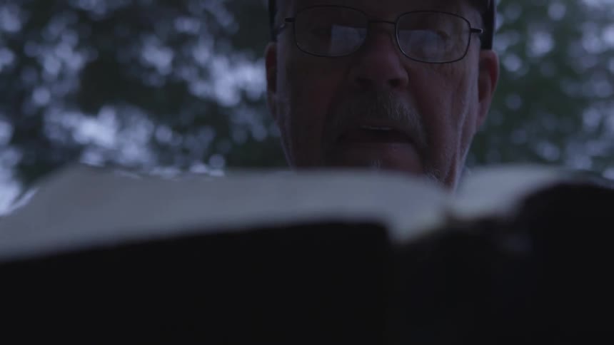 Man Reading Bible In Forest