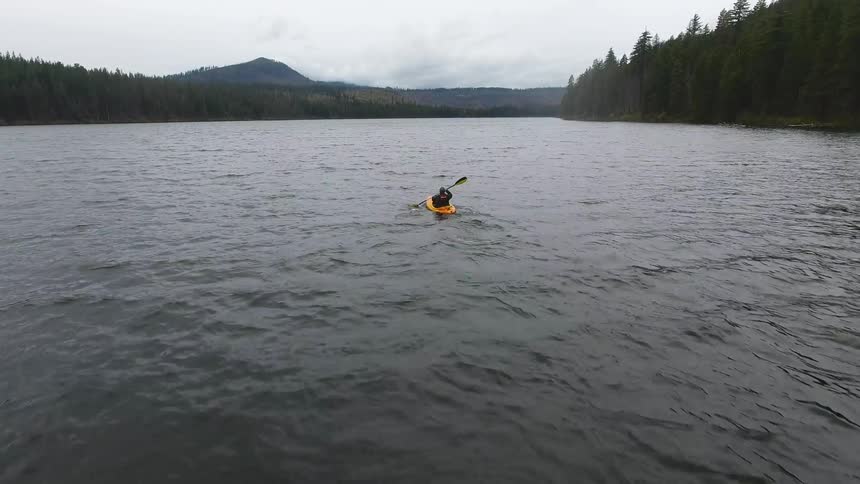 Man Kayaking On Lake