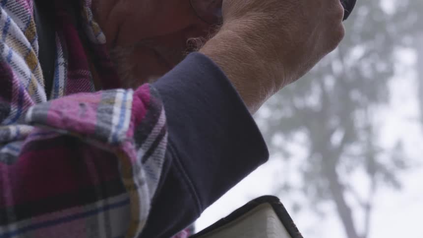 Man Reading Bible In Forest
