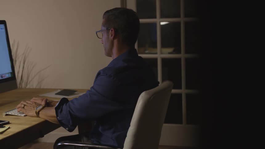 Man Working Office At Night