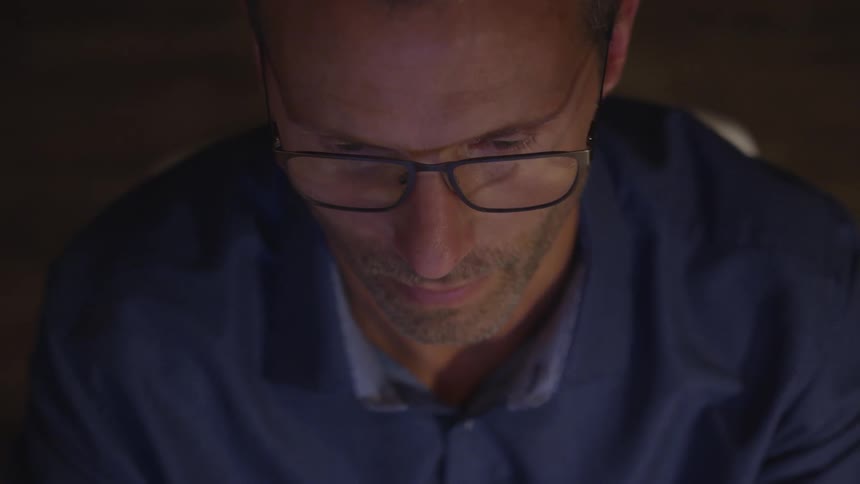 Man Working Office At Night