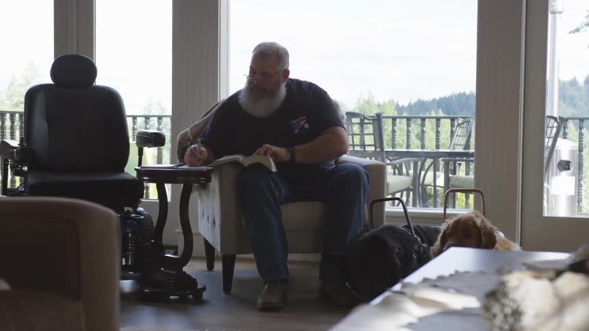 Man With Bible And Dogs