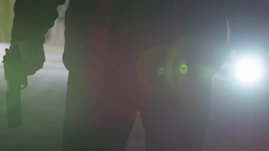 Man With Flashlight And Gun