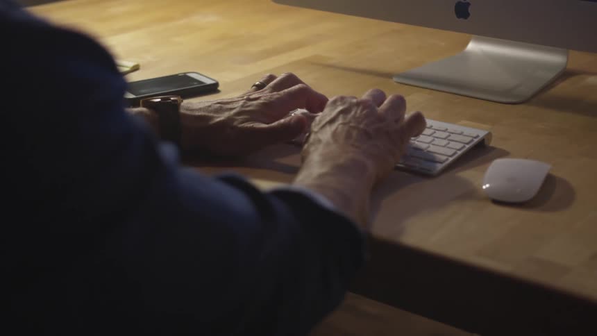 Man Working Office At Night
