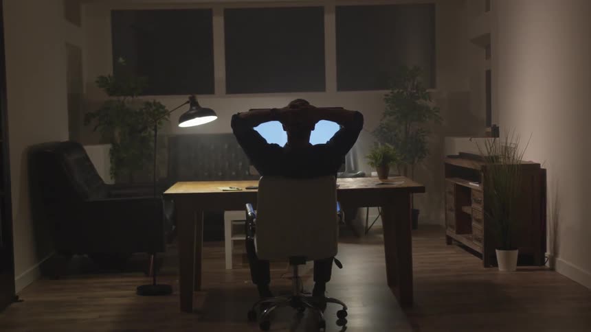Man Working Office At Night