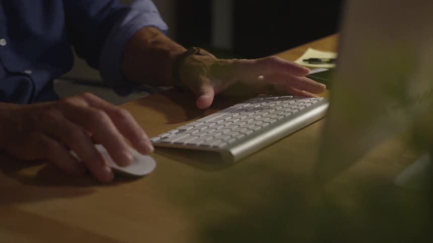 Man Working Office At Night