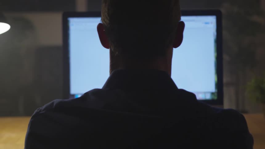 Man Working Office At Night