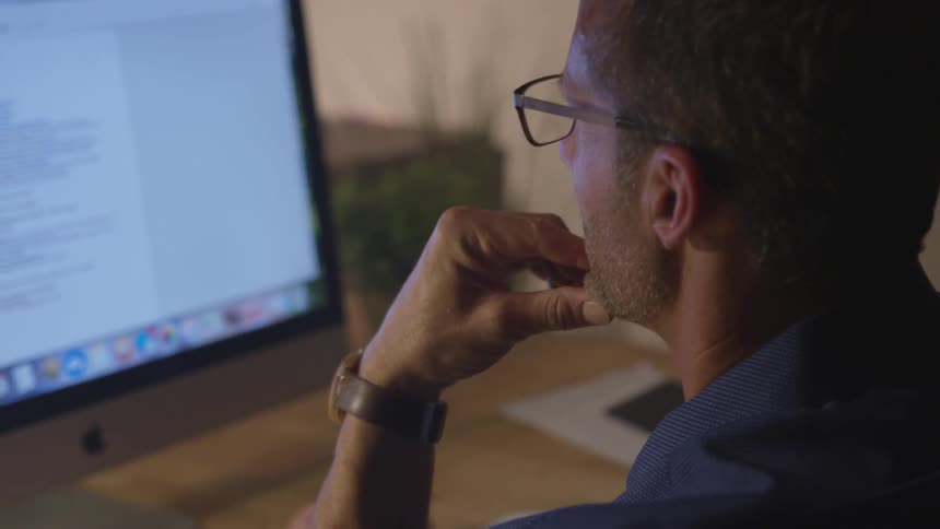 Man Working Office At Night