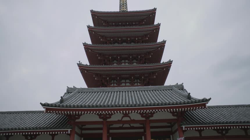 An oriental building on a cloudy day