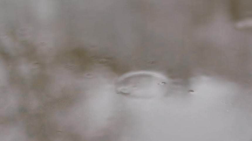 Raindrops fall on the ground