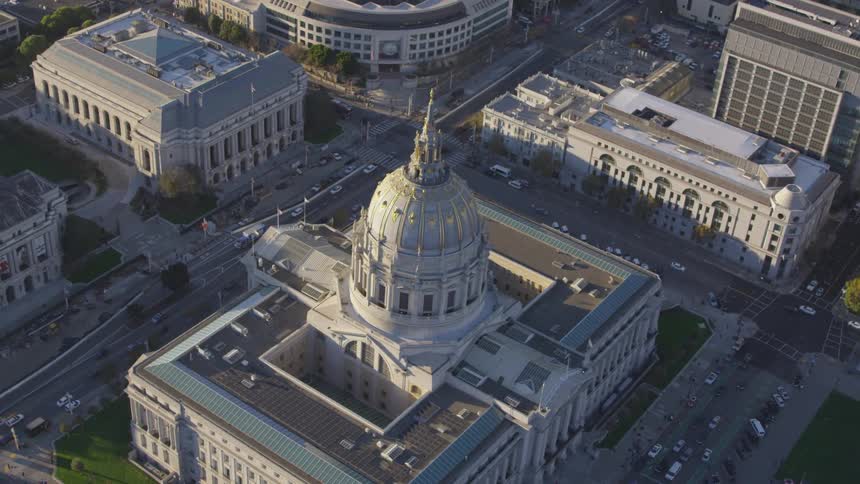 Aerial view of domed building in city