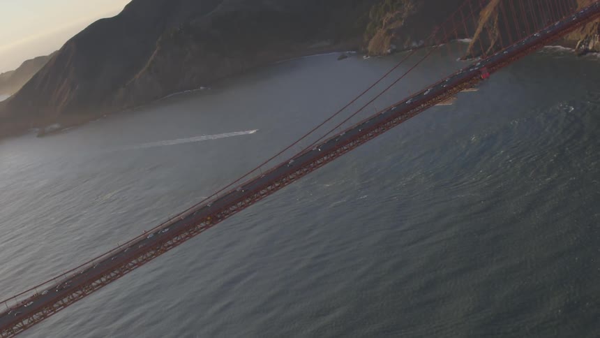 The golden gate bridge and surrounding hills and ocean
