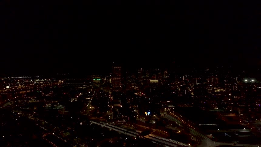 City lights shine and glow at night
