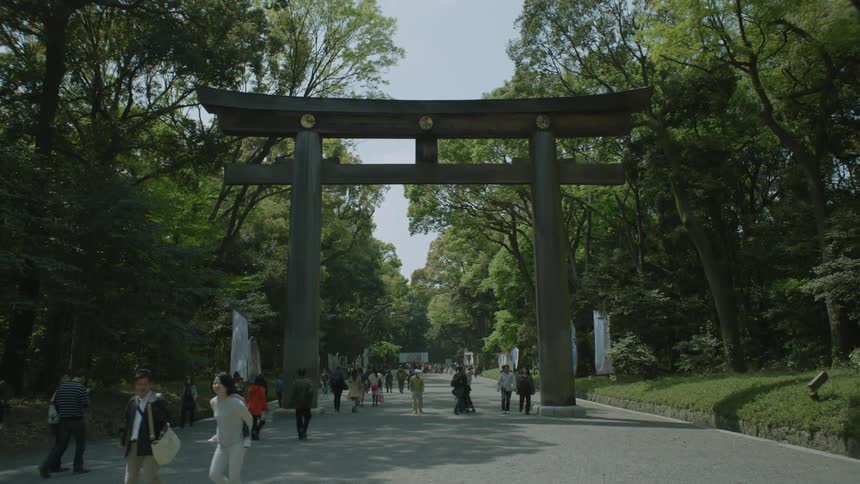 Pedestrians walk in a park