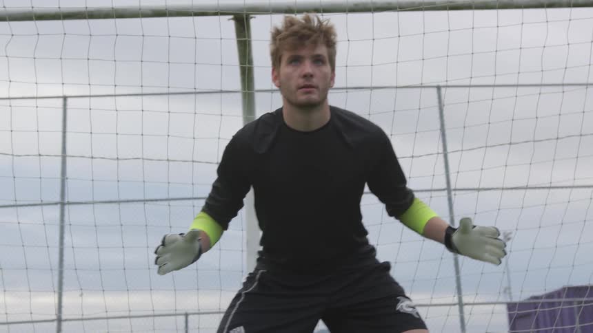 Soccer goalie readies himself