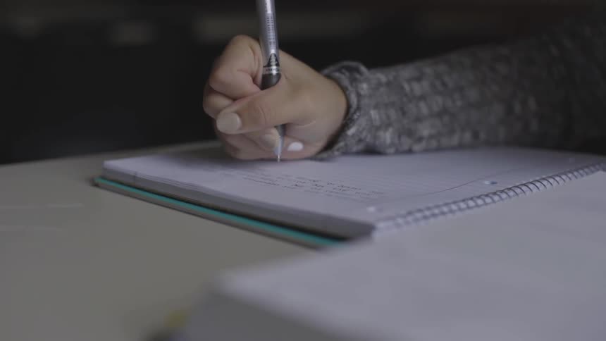 Woman writes in notebook